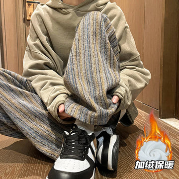 Aidase Wool Men's Pants Autumn and Winter Thickened High Waisted Small Leg Pants Casual Business Striped Contrast Wool Pants Warm aidase-shop